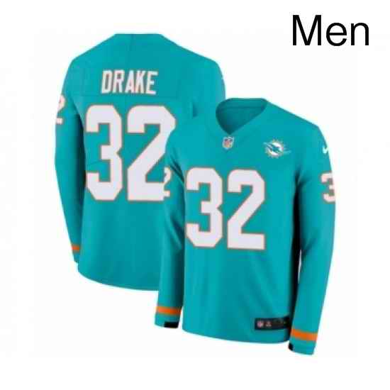 Mens Nike Miami Dolphins 32 Kenyan Drake Limited Aqua Therma Long Sleeve NFL Jersey